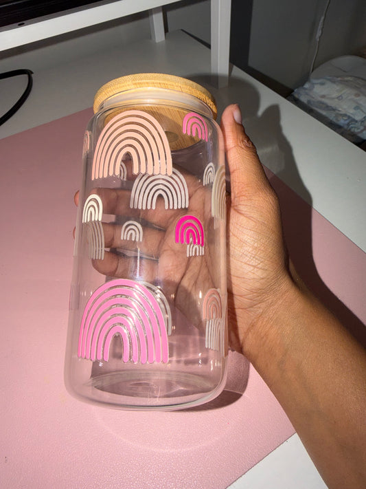 16oz Pink Rainbow Glass Cup
