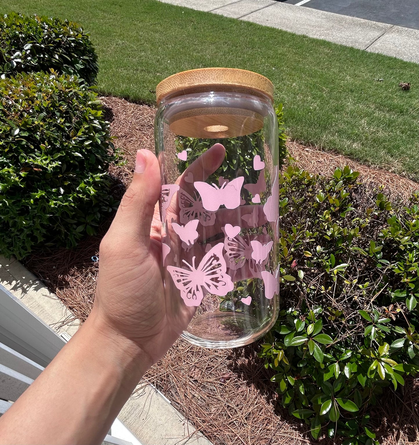 16oz Butterfly Glass Cup